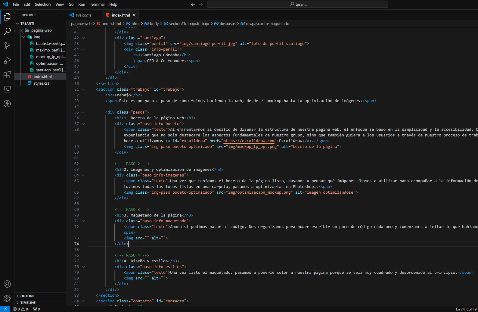 código html del proyecto